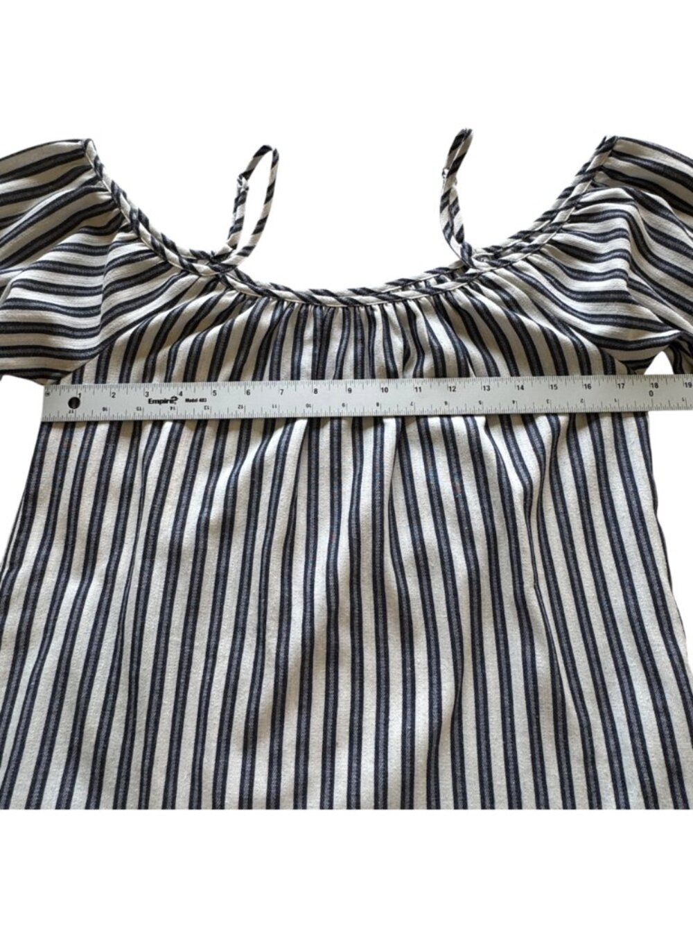Cold Shoulder Top Women's Size S/P Black White Striped Ruffled Sleeves Cotton - Picture 7 of 12